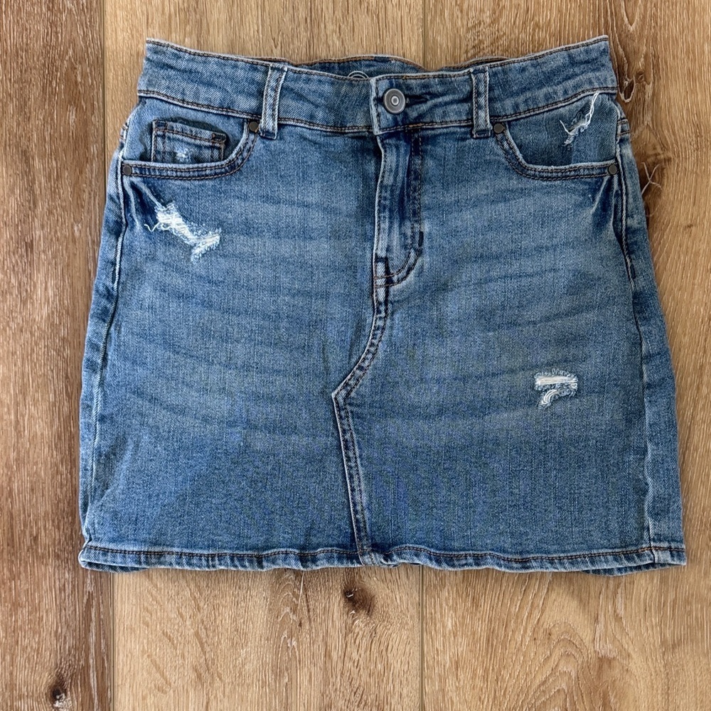 wonder nation | Blue Distressed Denim Mini Skirt | size L 10-12